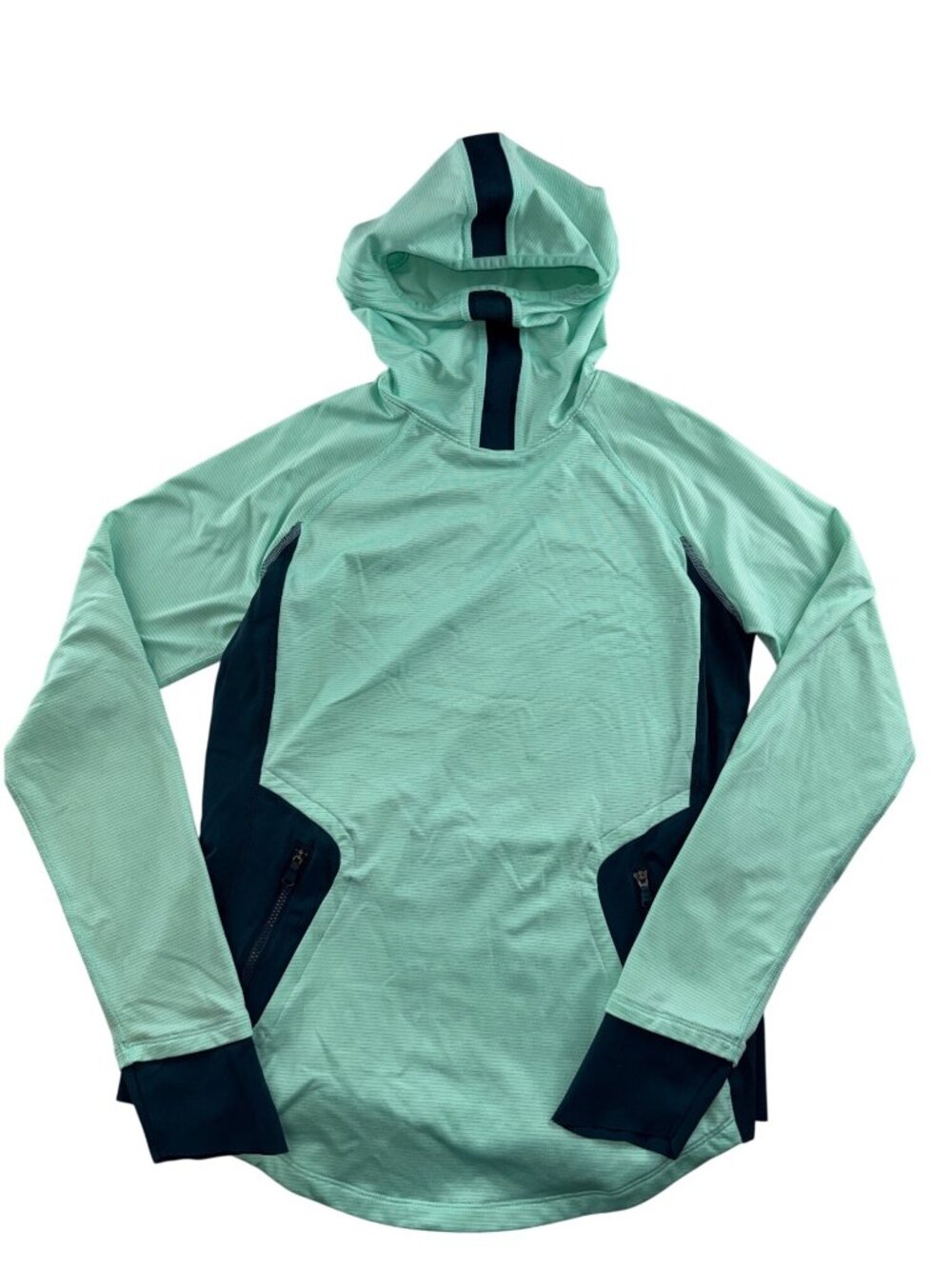 Under Armour ColdGear Hooded Performance Pullover Women'ss Small Green Navy EUC